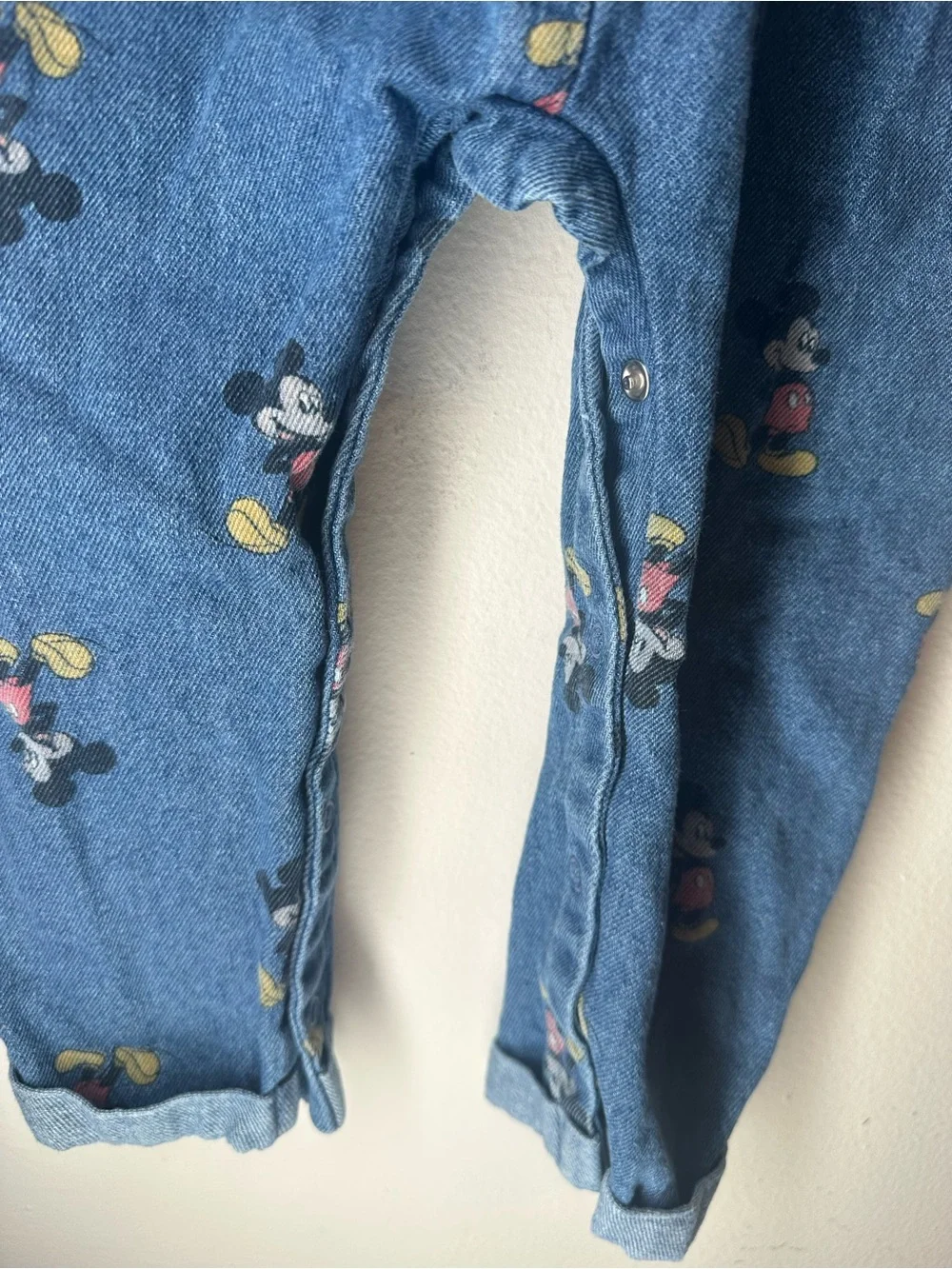 Disney Baby Mickey Mouse Denim Overalls 24M All Over Print Blue Jeans Toddler
